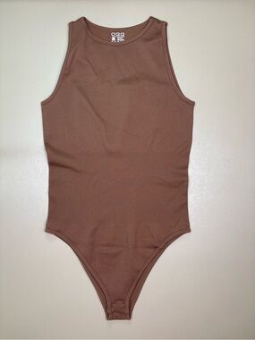 OQQ Ribbed Seamless Bodysuit 2 Pack Sleeveless Thong Nude Black XL